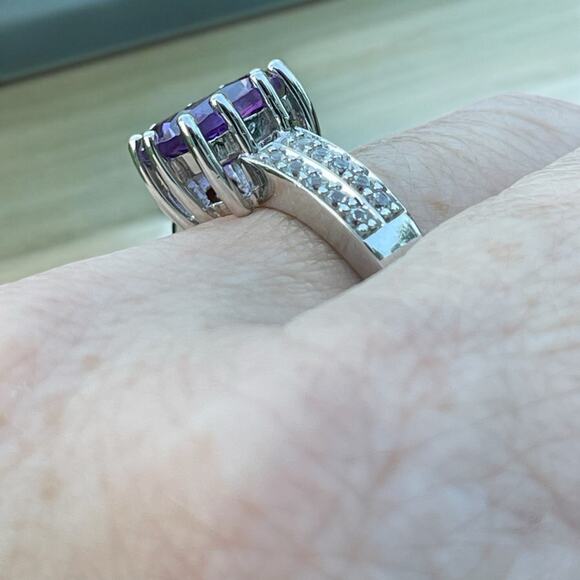 Genuine Amethyst Created Sapphire Ring 925 Sterling Silver US Size 8 - Picture 4 of 5